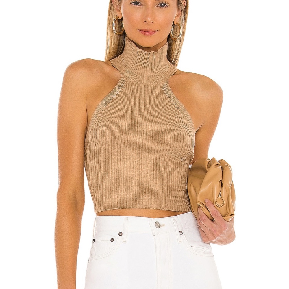 Tan Ribbed Halter Neck Top